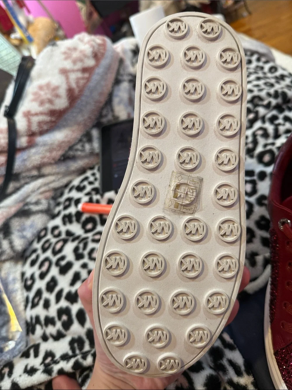 Michael Kors Burgundy Crystal-Embellished Lace-Up Sneakers